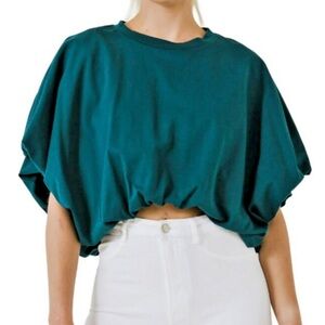 GREY LAB LA Bubble Neck Crop Tee | Green/Teal | 100% Cotton | Size Medium